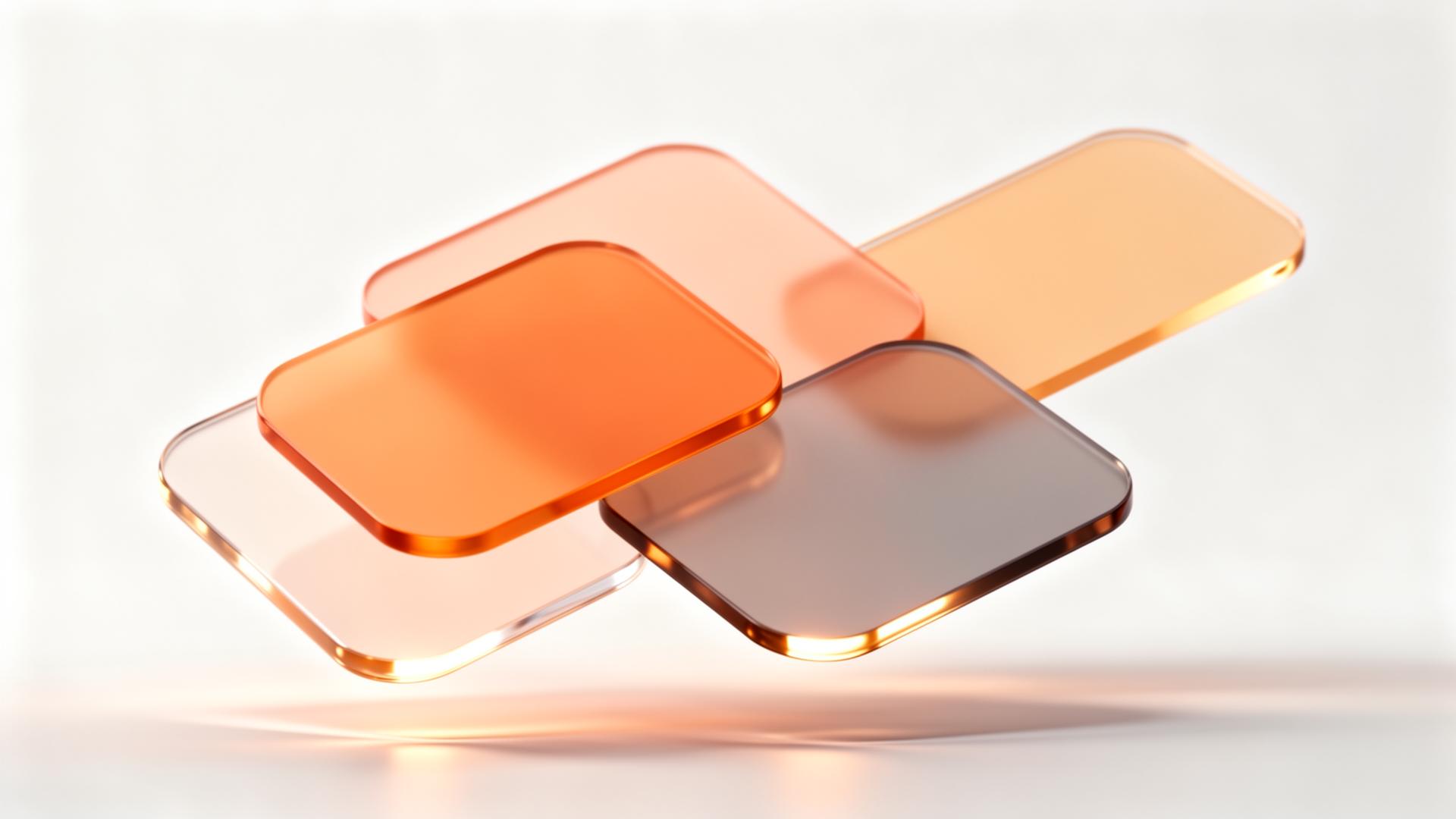 Floating translucent rounded modules in warm amber and cream